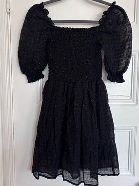 Black Puff Sleeve Smocked Mini Dress - Size Small